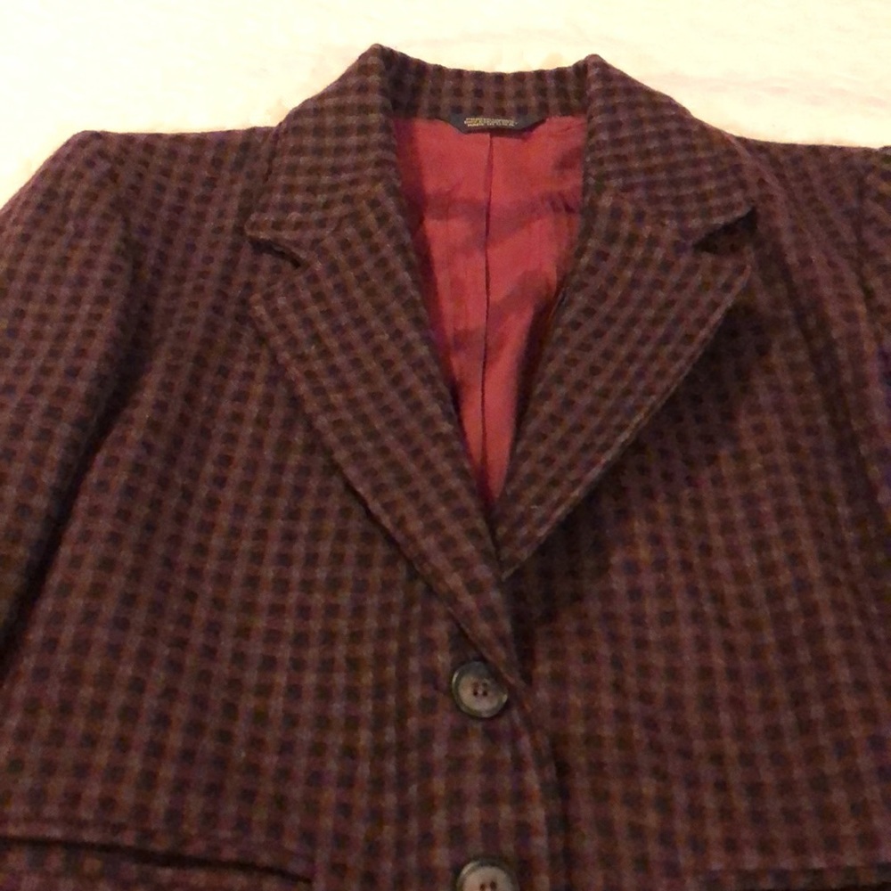 Cranberry plaid wool blazer